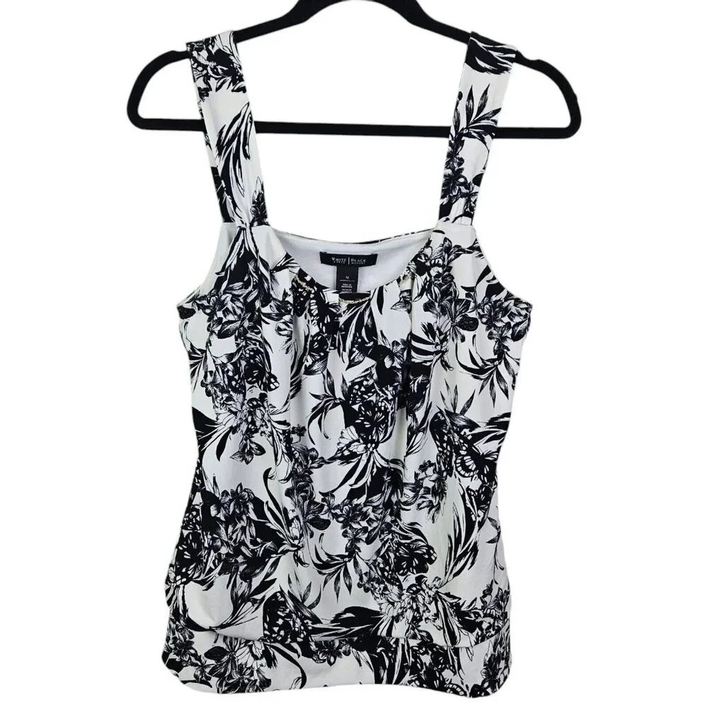 White House Black‎ Market Tropical Print Chain Detail Top Tank Size Medium